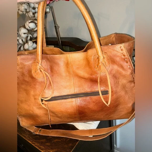 Bed Stu Leather Rockaway Shoulder Bag Crossbody Tote Tan Rustic $345 - Picture 4 of 13